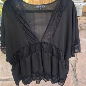 Black lace trimmed blouse